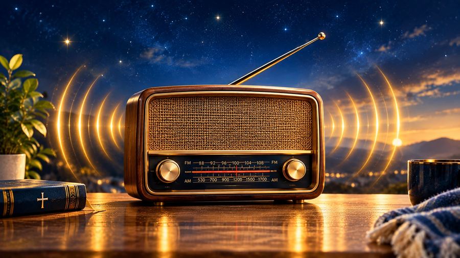 Radio antigua con ondas doradas